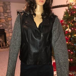 Faux leather black with gray sleeves